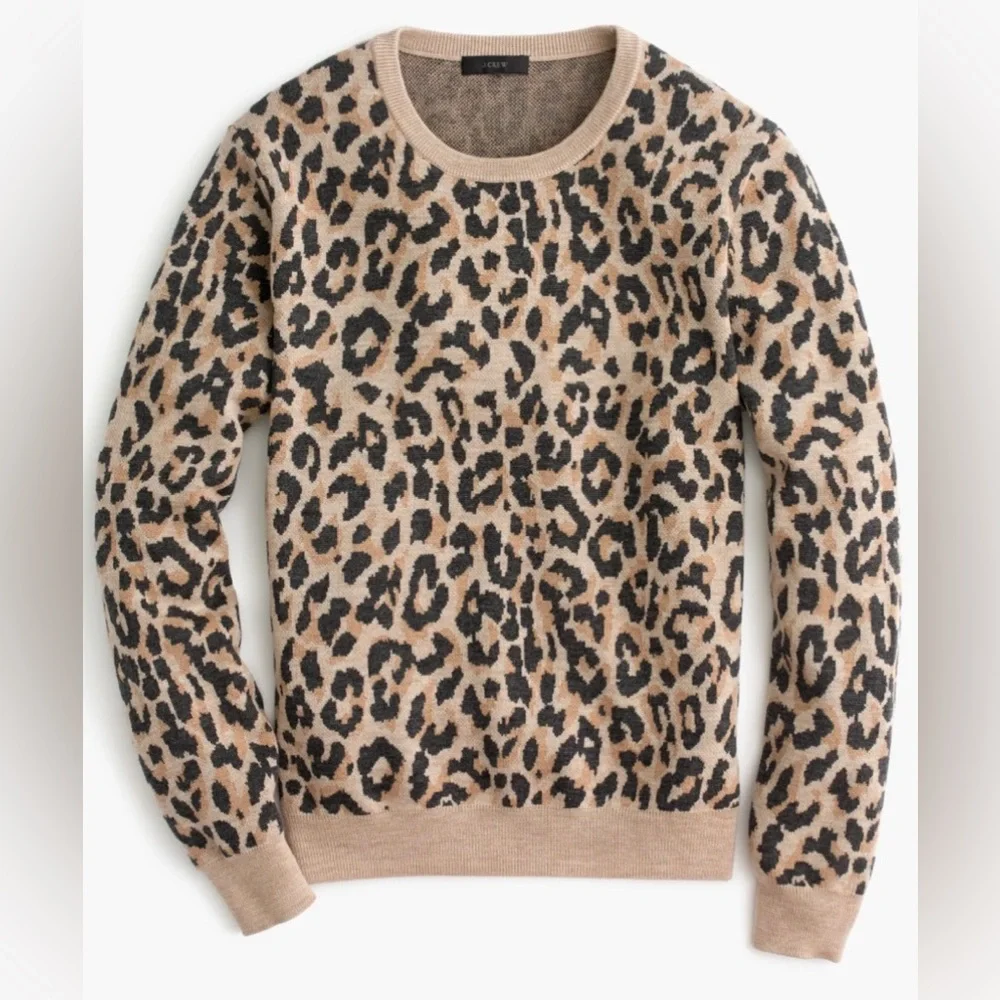 NEW J.Crew: Merino Wool Crewneck Sweatshirt In Leopard